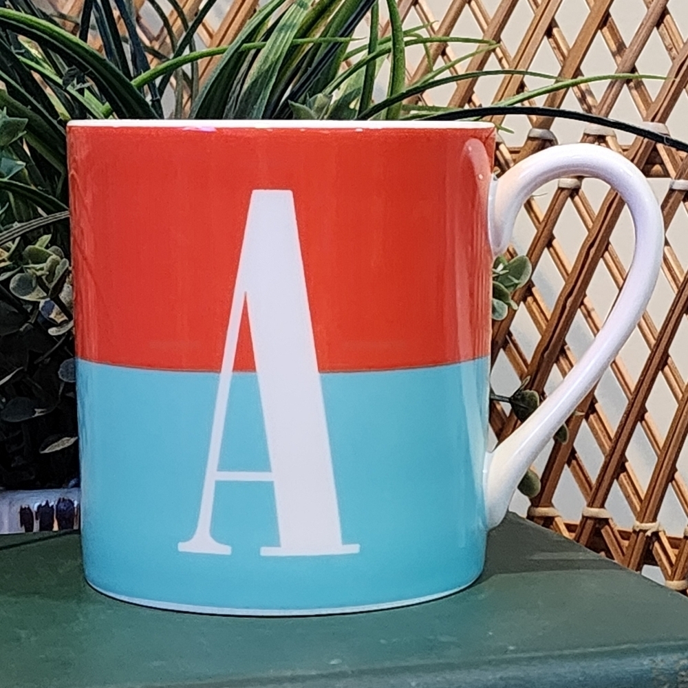 Kate Spade X Lenox Mug Letter A Monogram Initial "What's In A Name" Blue Orange